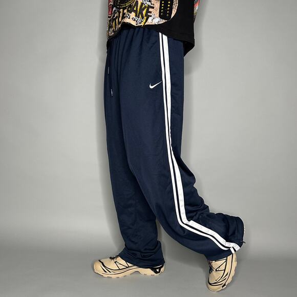 Vintage Y2K Nike Sweatpants Mens 2XL Baggy Navy Blue White Swoosh Polyester - Picture 1 of 4
